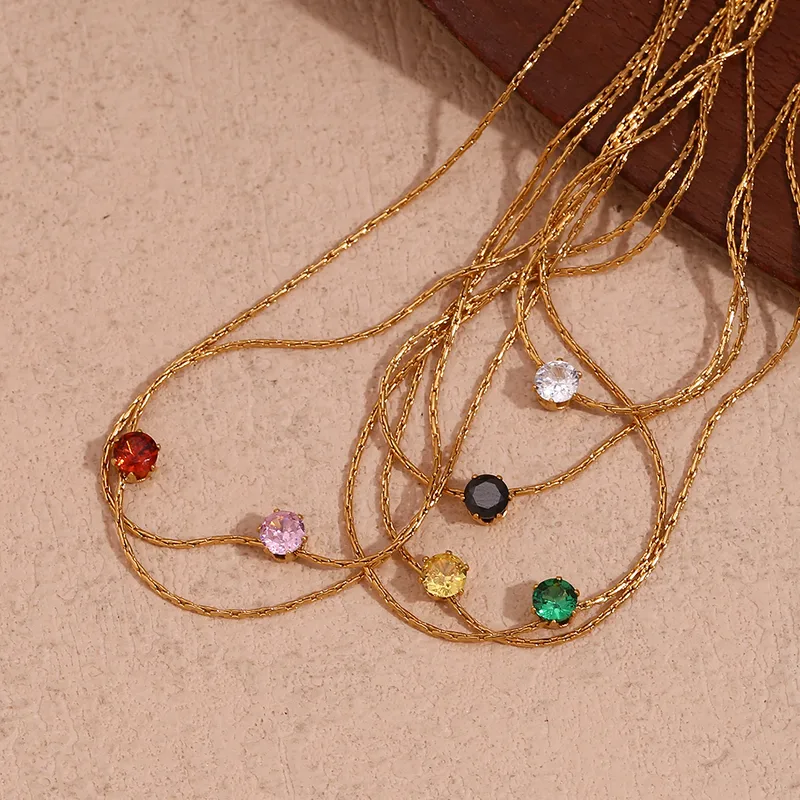 Wholesale PVD Coated Real Gold Plated 18K Gold Round 304 Stainless Steel Simple Style Classic Style Waterproof Non Tarnish 304 Stainless Steel Necklac