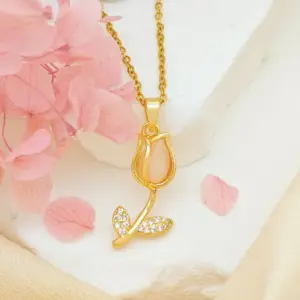 Light Pink Opal Necklace / Gold