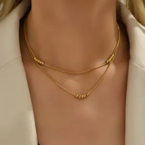 PVD Coated 18K Gold Plated Real Solid Color 304 Stainless Steel IG Style Simple Waterproof Non Tarnish Plating Layered Necklaces