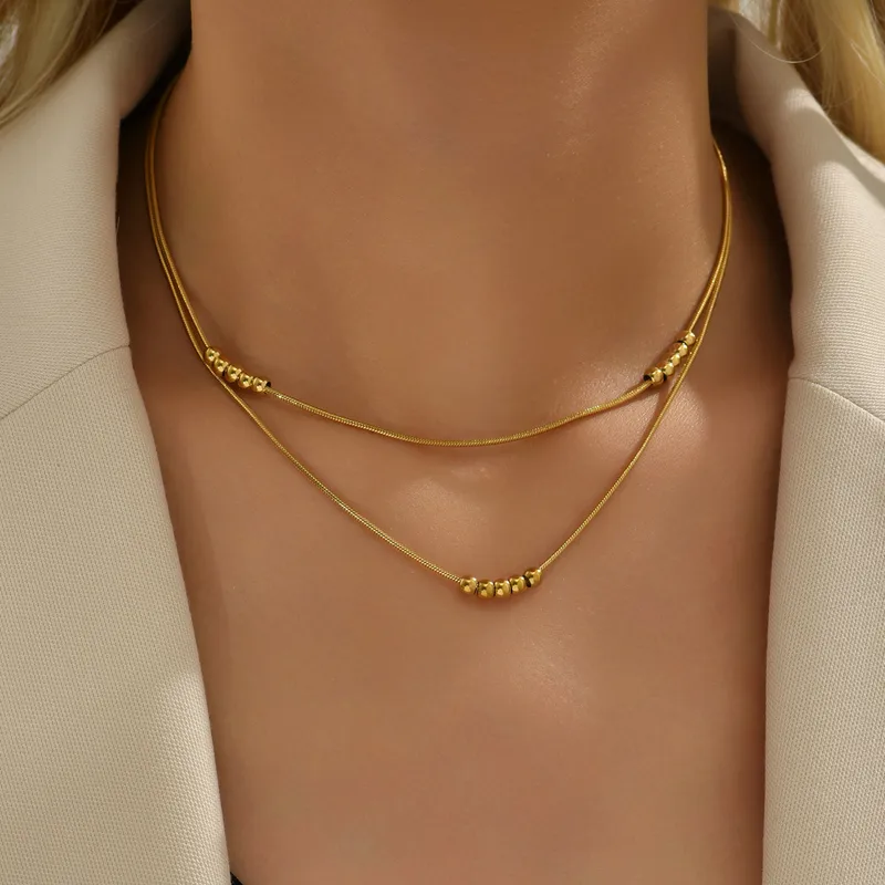 Wholesale PVD Coated 18K Gold Plated Real Solid Color 304 Stainless Steel IG Style Simple Waterproof Non Tarnish Plating Layered Necklaces