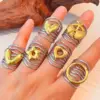 Wholesale 18K Gold Plated 304 Stainless Steel Vacuum Electroplating (In Furnace) Geometric Circle Sun Heart Shell (Jewelry) Waterproof Non-Fading Asymmetric Classic Open Ring