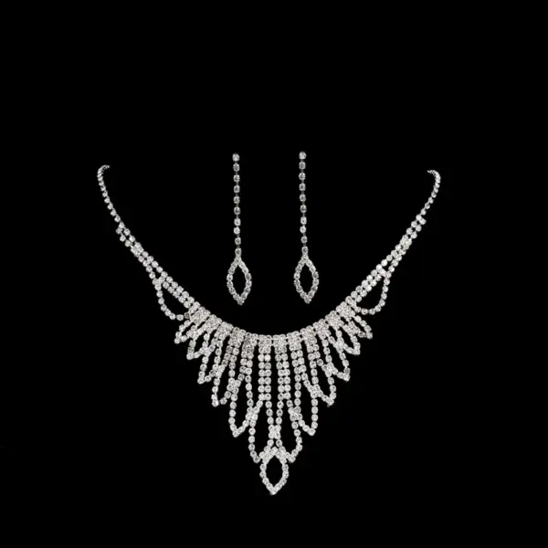 Sweet Water Droplets Tassel Eye Rhinestone Copper Plating Earrings Necklace 2 Piece Set