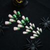Wholesale Wm-276 Evil Ghost French Almond Fake Nail Pieces Halloween Green Big Eyed Monster French Vortex Wearable Nail Pieces