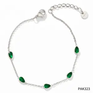 Pak323 Anklet White Gold Color Green Zirconium