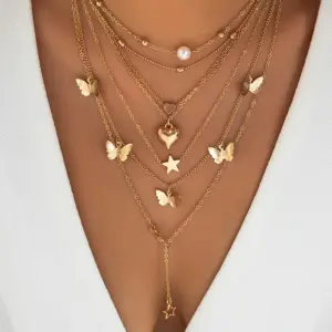 Wholesale Jewelry Retro Star Heart Shape Arylic Alloy Copper Plating Pendant Necklace Cable Chain
