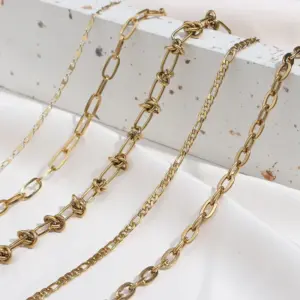 Wholesale PVD Coated Real Gold Plated 18K Gold Geometric 304 Stainless Steel Fashion Waterproof Non Tarnish 304 Stainless Steel Necklace