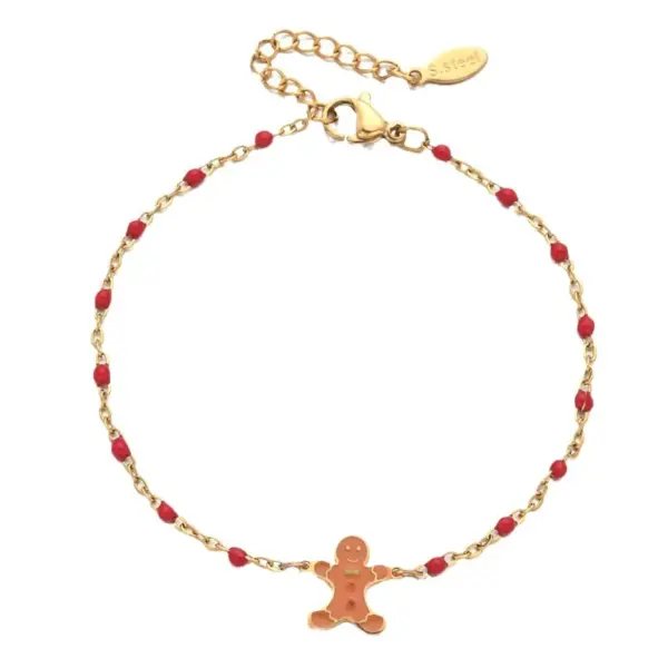 Wholesale Cartoon Style Cute Gingerbread Stainless Steel Bracelets In Bulk Christmas