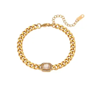Cuban Link Chain Zircon Bracelet-White