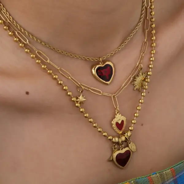 Romantic Art 18K Gold Plated Stainless Steel Heart Sun Pendant Necklace Classic Female Style Street Fashion For Various Occasions