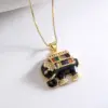 Fashion Elephant Copper Enamel Gold Plated Zircon Pendant Necklace 1 Pair
