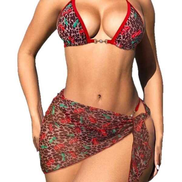 oly-1951b88350d8c7e0fce0f69d092a25d9 Wholesale 2025 European and American Bikini Swimsuit Three-Piece Cross-Border Amazon Gauze Skirt Sexy Printed Bikini Swimsuit for Women