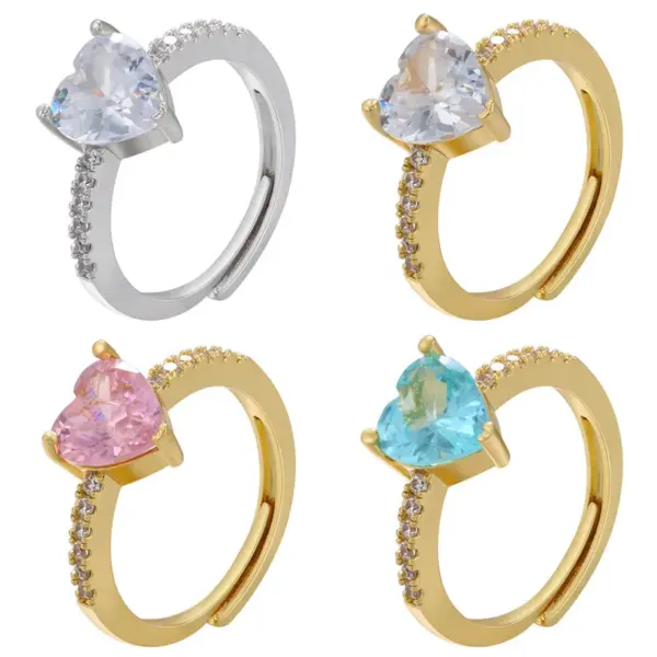 Wholesale Fashion Heart Shape Copper Zircon Open Ring In Bulk