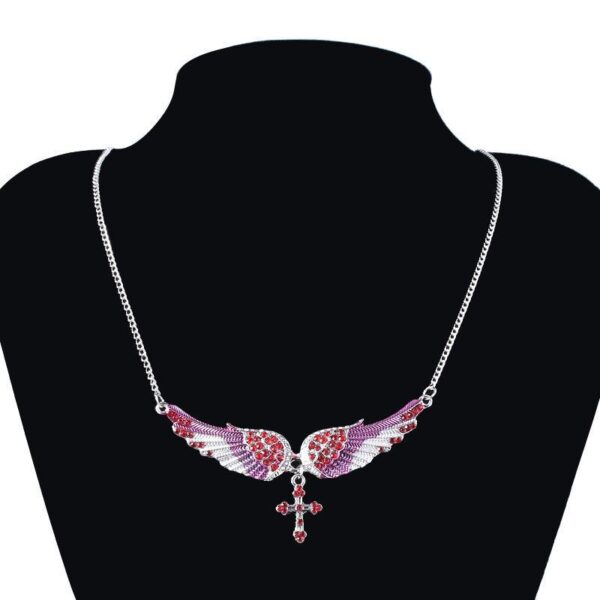 Wholesale Cross-border European and American New exaggerated fashion angel wings pendant necklace diamond wings cross temperament necklace
