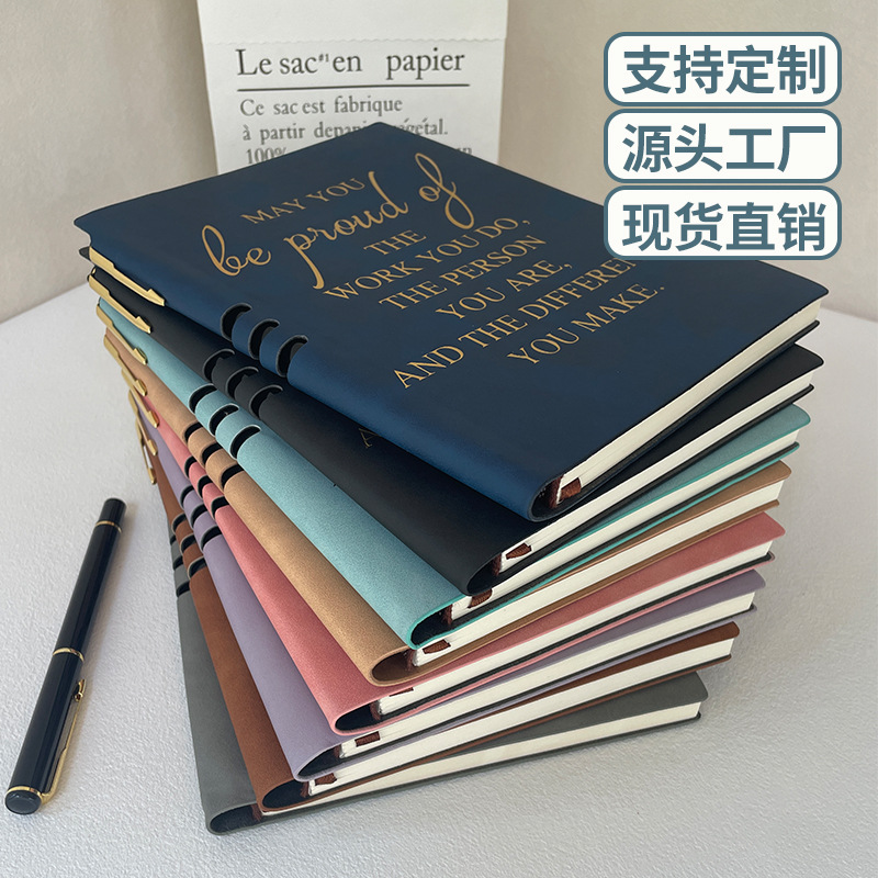 Wholesale Amazon Incentive Notebook with Pen Insertable Cross-Border Simple Leather-Covered High-Value Handbook Notepad Custom