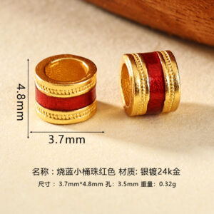 Red cloisonné enamel small barrel beads