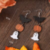 Wholesale Cross Border New Halloween Witch Pumpkin Bat Ghost Pendant Earrings Wooden Double Sided Halloween Earrings Gift