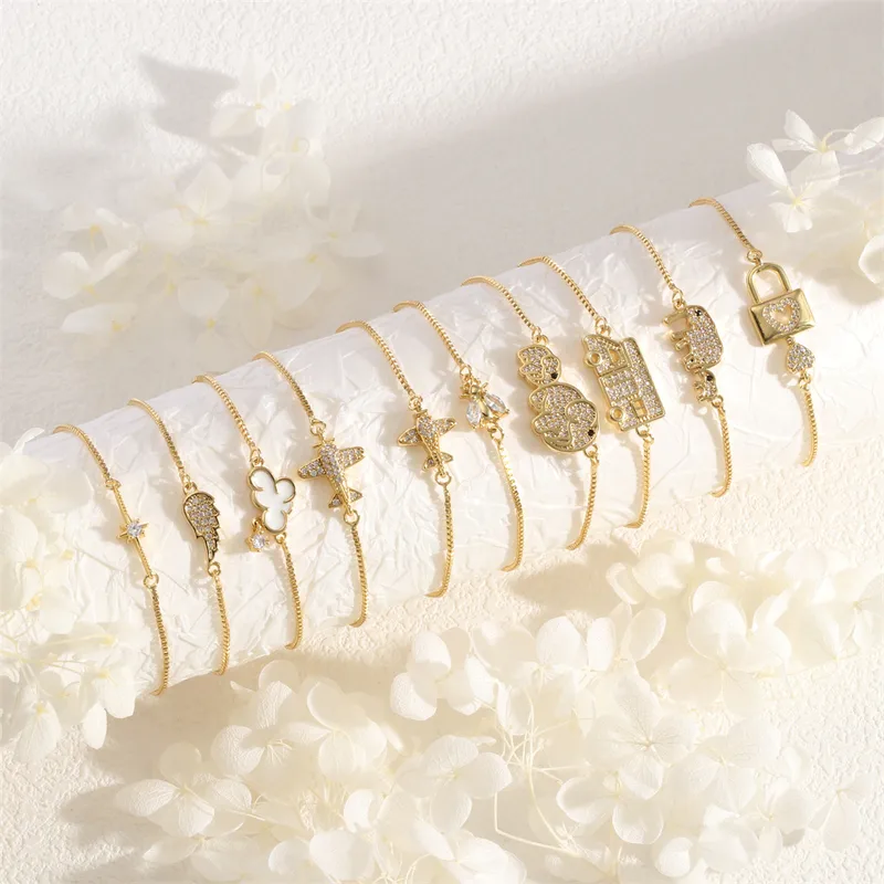 Wholesale Copper 18K Gold Plated IG Style Simple Style Commute Clouds Car Elephant Inlay Zircon Bracelets