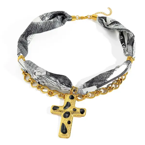 Wholesale Elegant Classic 18K Stainless Steel Oil Drip Cross Pendant Scarf Necklace Women's Luxury Rustproof Brown White Blue Gold Black