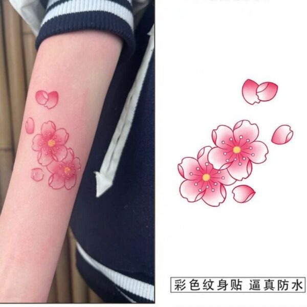 Wholesale Beautiful Cherry Blossom Colorful Tattoo Stickers for Young Girls, Sweet and Sexy Arm, Leg, Collarbone Flower Tattoo Stickers for Women