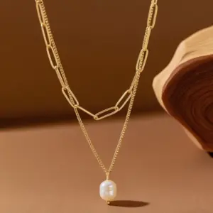 X06007-Double Layer Pearl-Necklace- Gold