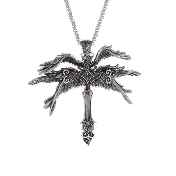 oly-196bef02560919e410e997658f21c245 Wholesale Vintage Dark Angel Wings Cross Necklace for Men and Women Trendy Personality Wing Pendant Sweater Chain