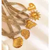 Wholesale 304 Stainless Steel Red Heart Shell PVD Coated Real Gold Plated Nordic Style Retro Lady Waterproof Non Tarnish Irregular Surgical Steel Knitted Silk Mesh Belt Lobster Trigger Clasp Closure Gold Pendant Necklace