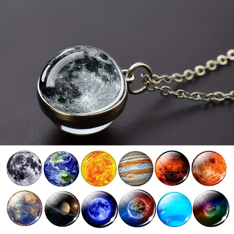 Wholesale 1pc solar system pendant necklace, glass ball pendant necklace, fashion jewelry aessories for men and women gifts