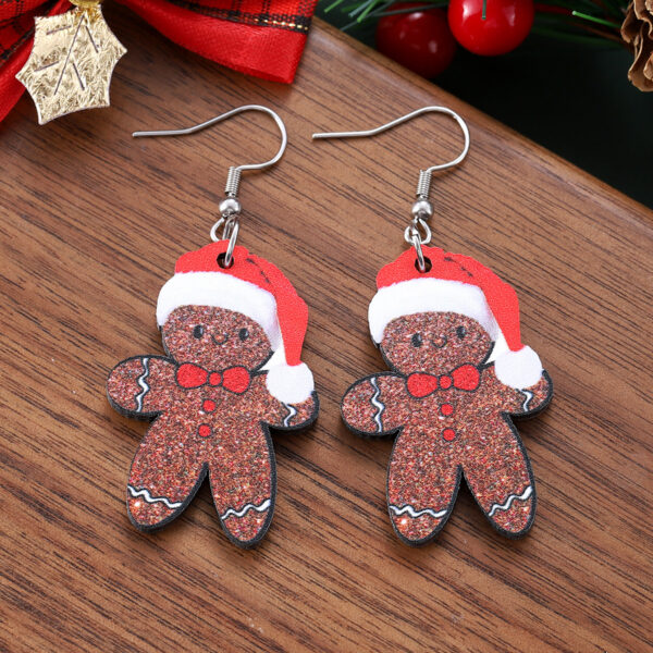 Wholesale Christmas cute Christmas hat gingerbread man pendant earrings wooden double-sided earrings Christmas gift