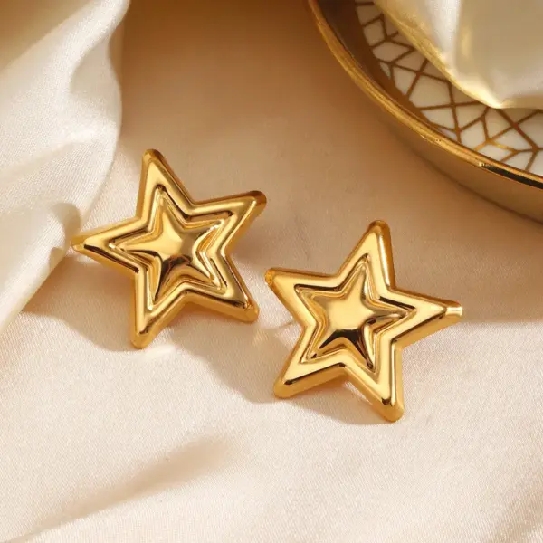 PVD Coated 18K Gold Plated Pentagram Star 304 Stainless Steel Casual Rock Streetwear Waterproof Non Tarnish Ear Studs