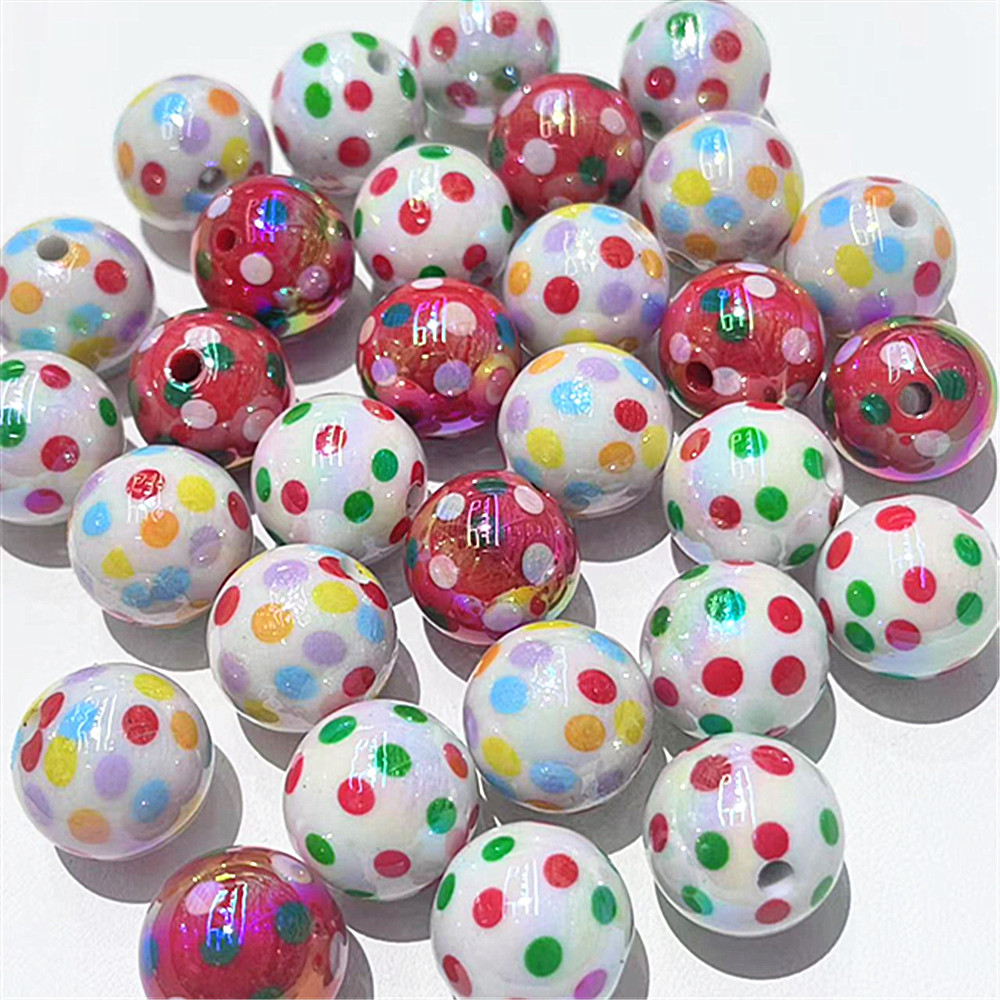 Wholesale 16mm straight hole Christmas colorful lka dot beaded DIY handmade beaded pen, phone chain, keychain, car pendant, etc.