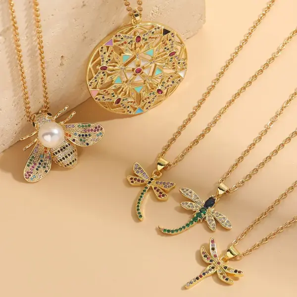 Wholesale 304 Stainless Steel Copper Insect Electroplating PVD Coated Artificial Pearls Zircon 14K Gold Plated Irregular Plating Inlay Wheat Chain Pendant Necklace