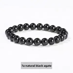 7a Natural Black Agate Bracelet / Diameter 8.1-8.8mm (about 21-23 Pieces)