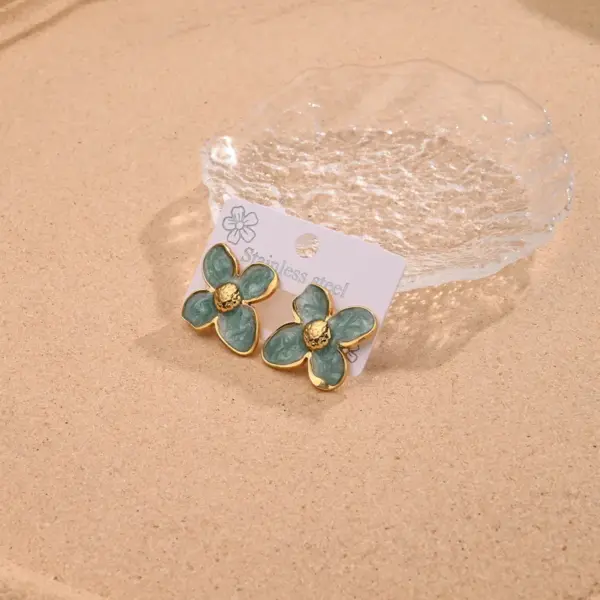 Wholesale 1 Pair/Package Casual Elegant Sweet Flower Enamel 304 Stainless Steel Butterfly Backs Ear Studs