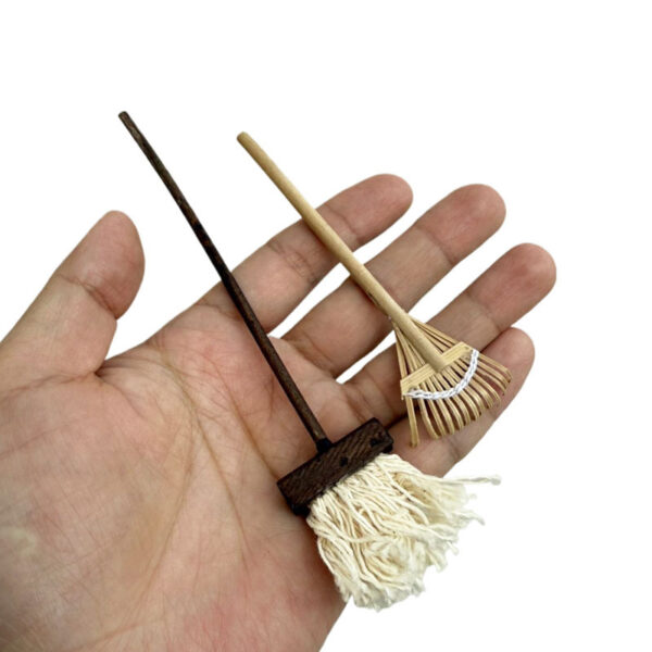 Wholesale 1:12 Doll House dollhouse Mini Model Miniature Photo Props Gardening Tools Bamboo Harrow Farm Tools Mop