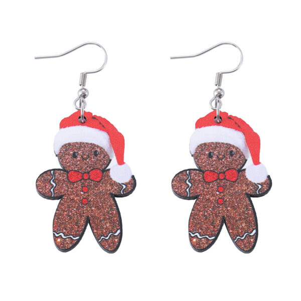 Wholesale Christmas cute Christmas hat gingerbread man pendant earrings wooden double-sided earrings Christmas gift