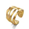 PVD Coated 18K Gold Plated Lines 304 Stainless Steel Streetwear Waterproof Non Tarnish Open Rings