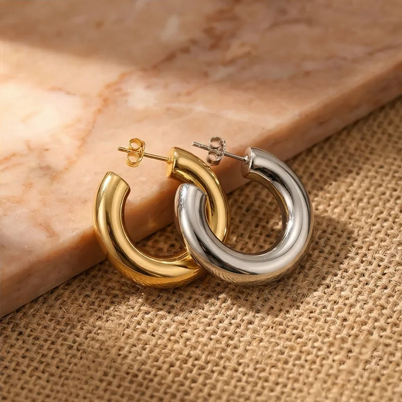 Wholesale PVD Coated 18K Gold Plated Real Gold Plated C Shape Titanium Steel Simple Style Waterproof Non Tarnish Ear Studs
