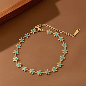 S0183-Blue Flower-Bracelet- Gold