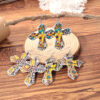 Wholesale Western-style colorful rhinestone cross earrings