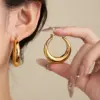 Wholesale Elegant Geometric Hollow C-Shape Hoop Earrings Stainless Steel Vintage Feel Style Women's Fashion Jewelry
