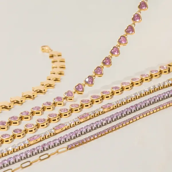 Wholesale 304 Stainless Steel Square PVD Coated Real Gold Plated Casual Waterproof Non Tarnish Tennis Chain Safety Clasp Closure Snap Button Bracelets