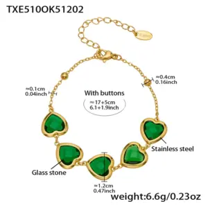 TXE510-Green Glass Stone Gold Bracelet 16.5+5cm