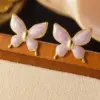 304 Stainless Steel Plastic Butterfly Electroplating Imitation Gold Princess Simple Style Enamel Gold Ear Studs