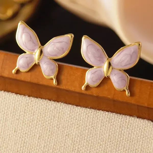 304 Stainless Steel Plastic Butterfly Electroplating Imitation Gold Princess Simple Style Enamel Gold Ear Studs