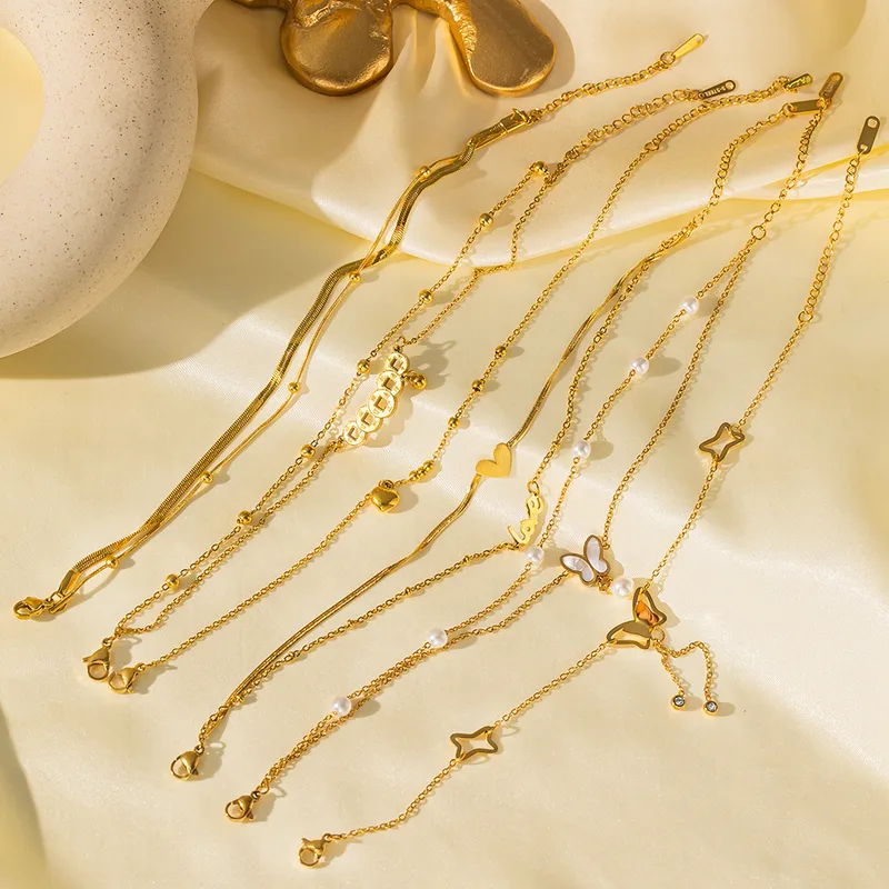 Wholesale Jewelry Modern Style Simple Style Heart Shape Titanium Steel 18K Gold Plated Anklet