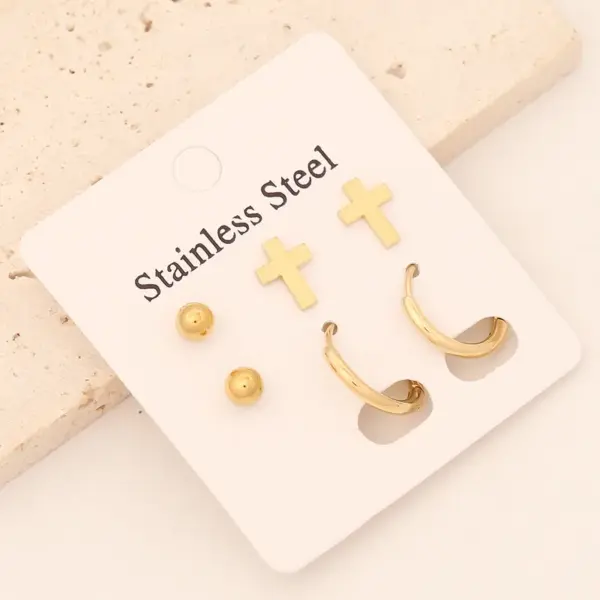 1 Set Commute Star Heart Shape Plating Stainless Steel 18K Gold Plated Earrings Ear Studs