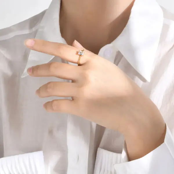 Wholesale PVD Coated Real Gold Plated 18K Gold Rectangle 304 Stainless Steel Simple Style Waterproof Non Tarnish Rings