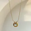 Retro Geometric Titanium Steel Plating Inlay Zircon 18k Gold Plated Pendant Necklace