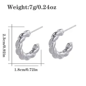 Twist C- Shaped Ear Studs White Gold Color