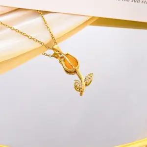 Xl2981 Orange Opal Necklace / Gold